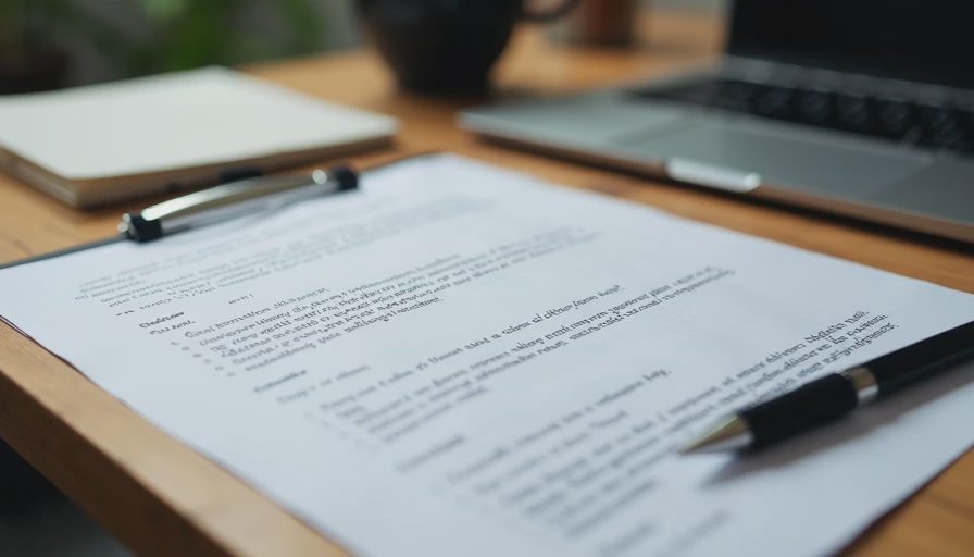 Documentary style shot of a printed email rewrite test document with comparison notes and a pen on a wooden desk.