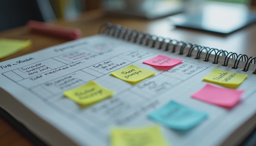 Documentary photo of a notebook showing comparative notes and test data between long and short prompts on a desk.