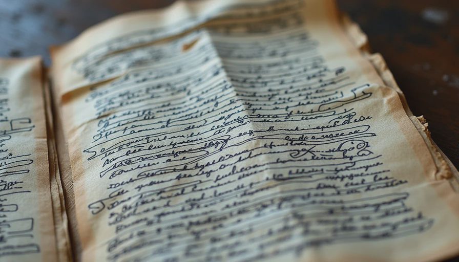 Documentary style close-up of a messy handwritten paper covered in long, overly complex prompt instructions with multiple crossed-out sections.